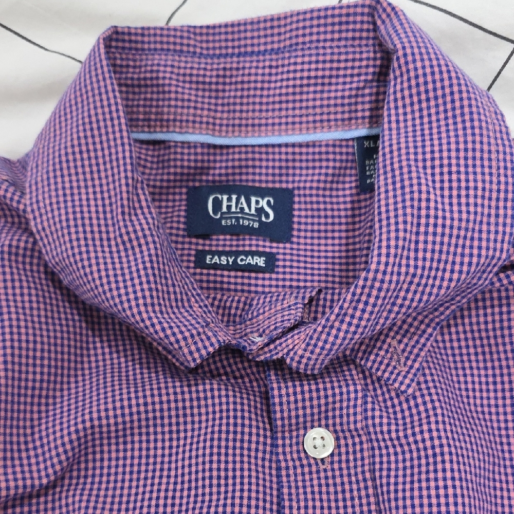 Chaps Men's Blue and Pink Checkered Shirt